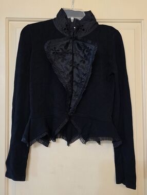 Black Boston Proper Jacket Ruffled Lace Detail Victorian Inspired Women Sz Small